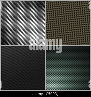 Une collection de quatre différentes textures en fibre de carbone. Les versions pleine grandeur aussi disponible dans mon portefeuille. Banque D'Images