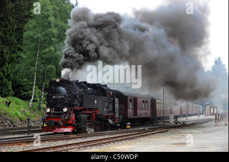 Locomotive à vapeur à Schierke gare dans la région du Harz Saxe-anhalt Allemagne Banque D'Images