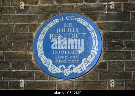 Blue plaque marquant un accueil de compositeur sir Julius Benedict, Manchester Square, Londres, Angleterre Banque D'Images