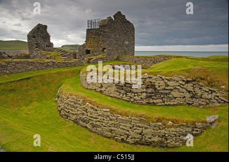 L'extérieur de la de la timonerie à Jarlshof, règlement, Isles Shetland en Écosse. 7400 SCO Banque D'Images