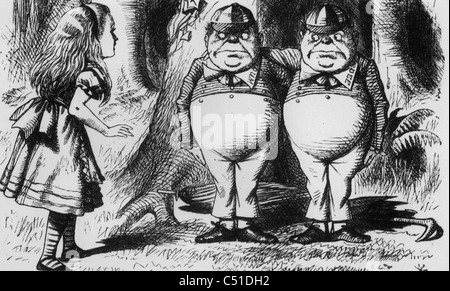 À TRAVERS LE MIROIR - Alice rencontre Tweedledum et bonnet comme illustré par John Tenniel dans le 1871 Banque D'Images