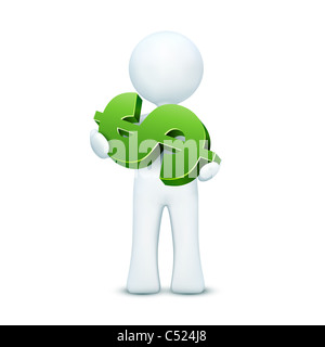 Illustration de 3d character holding dollar sur un cas isolé sur fond blanc Banque D'Images