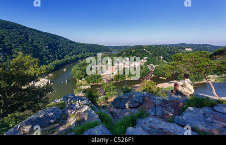 Panorama sur Harpers Ferry de Maryland Heights Banque D'Images