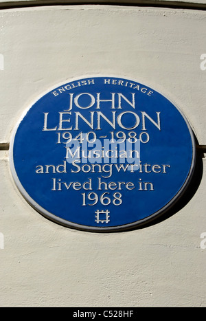 English Heritage blue plaque marquant un 1968 accueil de John Lennon, Marylebone, Londres, Angleterre Banque D'Images