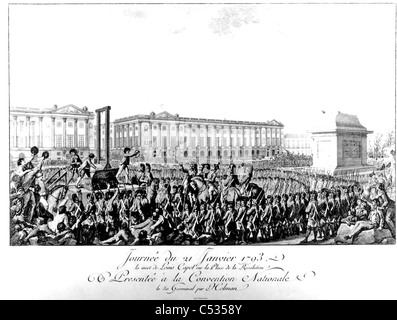 L'EXÉCUTION DE LOUIS XVI le 21 janvier 1793 à la place de la Révolution, Paris Banque D'Images