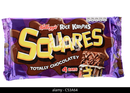 Lot de quatre barres carrés aux RICE KRISPIES Kelloggs céréales barres chocolatées Banque D'Images