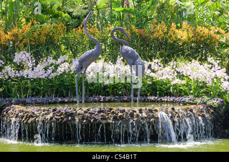 Fontaine avec crane sculptures, jardins botaniques de Singapour, Singapour, en Asie du Sud-Est, l'Asie Banque D'Images