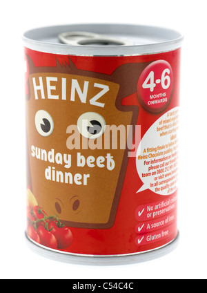 Anneau peut d'aliments pour bébés Heinz dimanche dîner boeuf à partir de l'âge de 4 à 6 mois Banque D'Images