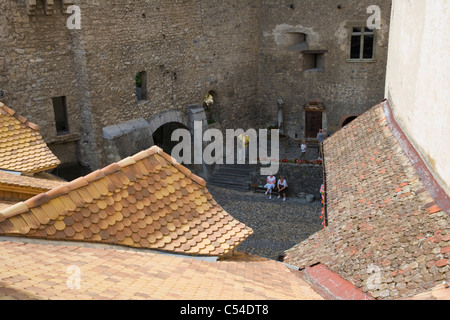 Cour intérieure du château de Chillon, Château de Chillon, Lac Léman, Veytaux, Suisse Banque D'Images