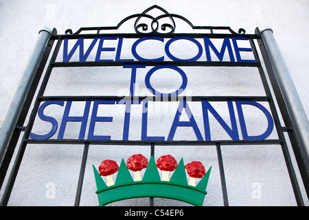 Bienvenue à Shetland Shetland Lerwick signe UK Banque D'Images