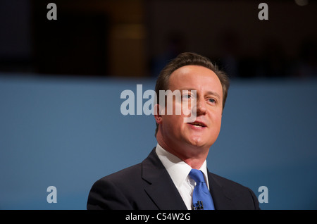 Le Premier ministre britannique, David Cameron, livre son discours aux délégués sur la conférence du parti conservateur. Banque D'Images