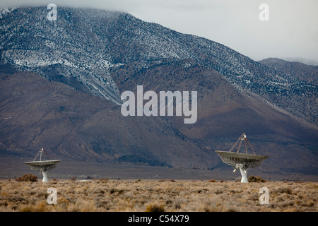 Les télescopes radio dans un champ, Owens Valley Radio Observatory, Owens Valley, California, USA Banque D'Images