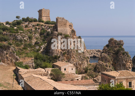 La Tonnara di Scopello, Scopello, Sicile, Italie. Banque D'Images