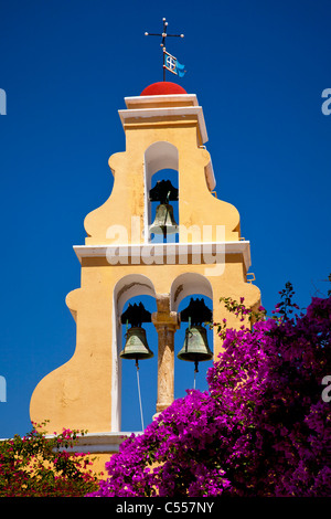 Clocher à monastère grec-orthodoxe de la Vierge Marie à Paleokastritsa, Corfou Grèce Banque D'Images