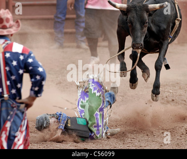 Les jeunes participant au cours de la baisse annuelle de l'événement équestre veau Indian Rodeo annuel tenu à Mescalero, Nouveau Mexique. Banque D'Images