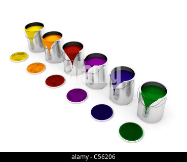 3D render of dripping paint cans Banque D'Images