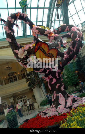 Un arbre d'osier couvert de papillons fait partie d'un ressort exposé au Bellagio Conservatoire et Jardin Botanique à Las Vegas Banque D'Images