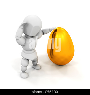 3D render of quelqu'un tenant un oeuf de Pâques en or Banque D'Images