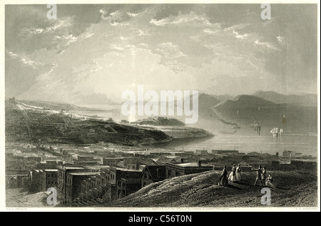 1873 gravure, 'Golden Gate de Telegraph Hill". Banque D'Images