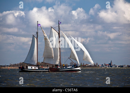 Les Pays-Bas, de Volendam. La course annuelle des bateaux à voile traditionnels appelés Pieperrace sur le lac appelé Markermeer. Banque D'Images