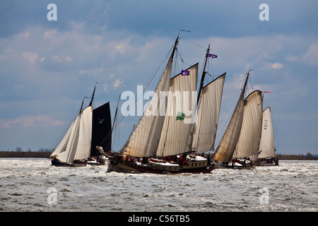 Les Pays-Bas, de Volendam. La course annuelle des bateaux à voile traditionnels appelés Pieperrace sur le lac appelé Markermeer. Banque D'Images