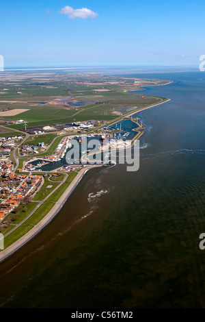 Les Pays-Bas, Village de Oudeschild sur île appelée Texel. Vue aérienne. Banque D'Images