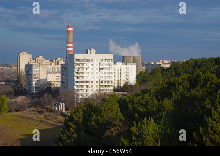 La périphérie de Gresovskiy, Simferopol, l'environnement thermique d'en arrière-plan, Crimea, Ukraine. Banque D'Images