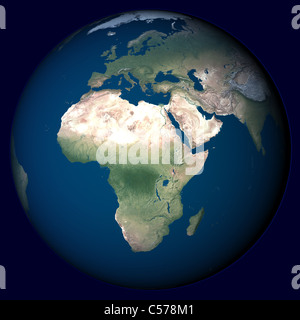 La planète Terre avec surbrillance en Afrique avec fond bleu Banque D'Images