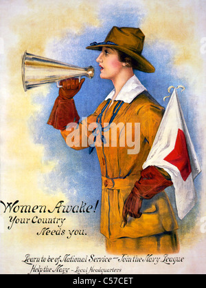 Les femmes éveillés ! Votre pays a besoin de vous apprendre à être de service national -inscrivez-vous la Ligue navale aide la marine - USA La Première Guerre mondiale Poster Banque D'Images