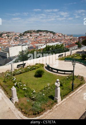 Vue depuis le Miradouro de São Pedro de Alcantara sur les toits de Lisbonne. Banque D'Images