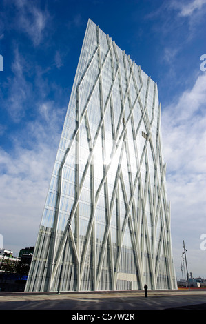 Vue d'un immeuble moderne (Telefonica) siège dans le quartier Diagonal Mar, Barcelone, Espagne Banque D'Images