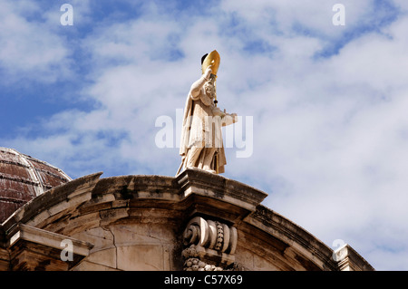 La sculpture de l'évêque, St Blaise Église, Dubrovnik, Croatie. Banque D'Images