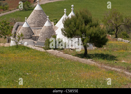 L'Italie, l'Europe, Trulli, Cisternino, Puglia, maison, champ, prairie, arbres, printemps, Banque D'Images