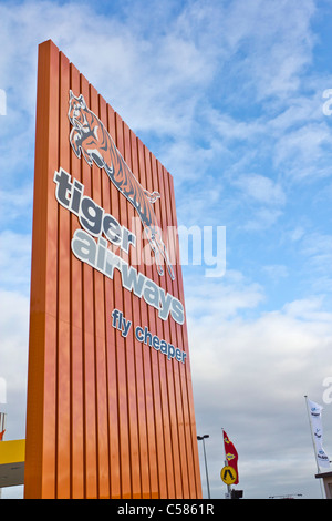 L'Australie Tiger Airlines signe et l'Aérodrome de Melbourne Avalon. Banque D'Images