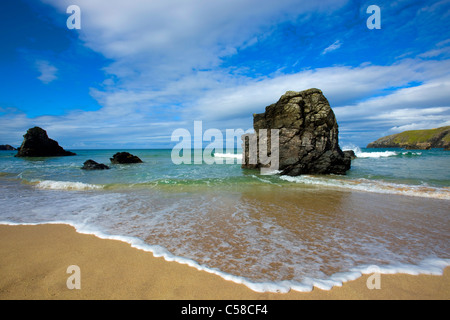 La baie de Sango, Grande Bretagne, Ecosse, Europe, mer, côte, plage, mer, rocher, falaise, surf, vagues Banque D'Images