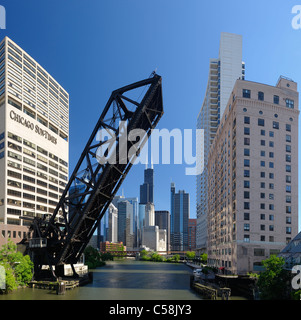 Vieux, Pont, Rivière Chicago, Downtown, Chicago, Illinois, USA, United States, Amérique du Nord, ville, Horizon, bâtiments, river Banque D'Images