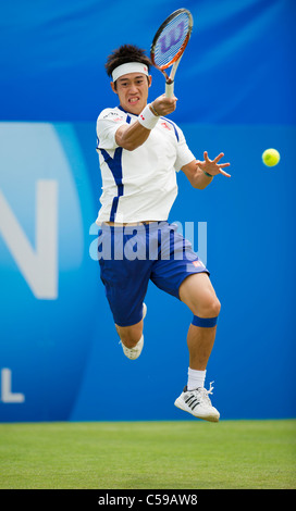 Kei Nishikori en action à Aegon International 2011. Banque D'Images