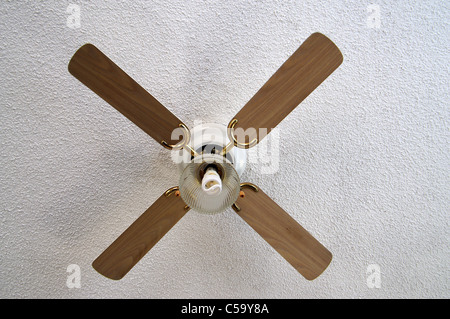 Ventilateur de plafond avec lampes à économie d'énergie. Banque D'Images