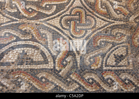 Détail d'un sol en mosaïque romaine préservée dans le reste d'un 4ème siècle Romano townhouse à Dorchester. Dorset, Angleterre, Royaume-Uni. Banque D'Images