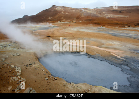 Piscine de boue bouillante, Namafjall zone géothermique, près du lac Myvatn, au nord-est, l'Islande Banque D'Images