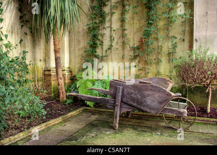 Un vieux brouette dans l'Orangerie du Château à Ashby, UK Banque D'Images