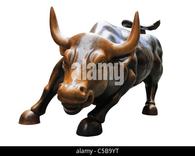 Bull charge sur fond blanc, Manhattan Banque D'Images