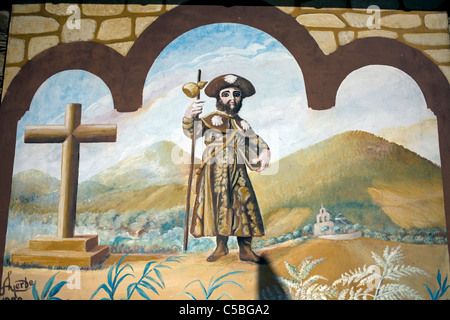 Une image de Saint James peint dans le mur d'une chapelle dans l'approche française de Saint James Way, région de El Bierzo, Castilla y Leon, Espagne Banque D'Images