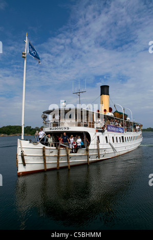 L'archipel de Stockholm dernière vapeur au charbon Le S/S Blidösund célèbre son 100e anniversaire de l'île de Rödlöga. Banque D'Images