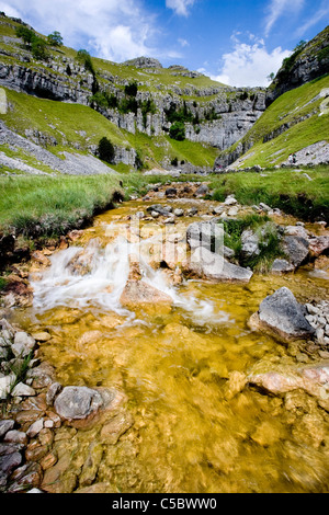 Gordale Beck, jusqu'à la vallée de Gordale Scar, Malhamdale, Yorkshire Dales Banque D'Images