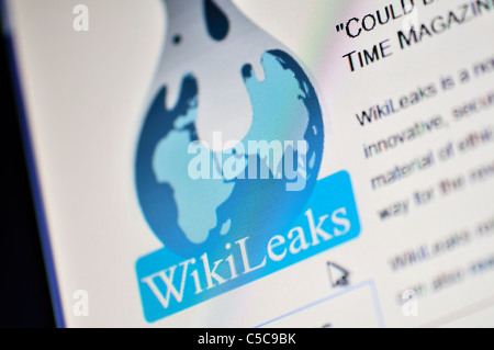 Le site Wikileaks s'affiche sur l'écran d'un ordinateur. Banque D'Images