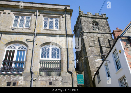 Mairie et église, Shaftesbury, Dorset, Angleterre Banque D'Images