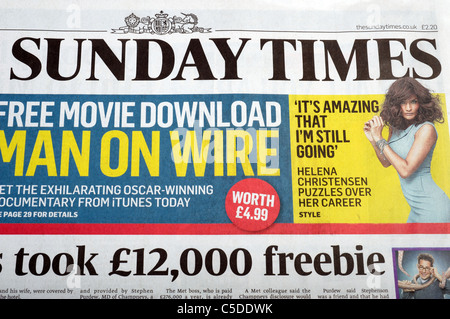 Première page du journal Sunday Times (17/07/2011) Banque D'Images