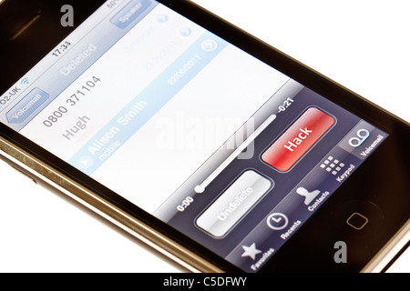 L'accès à la messagerie vocale téléphone mobile avec un bouton marqué 'Hack' Banque D'Images