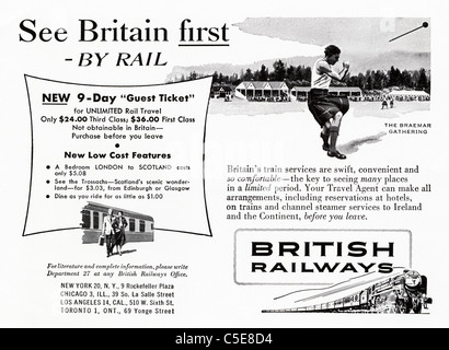 Annonce des années 1950 dans le magazine américain advertising British Railways Banque D'Images